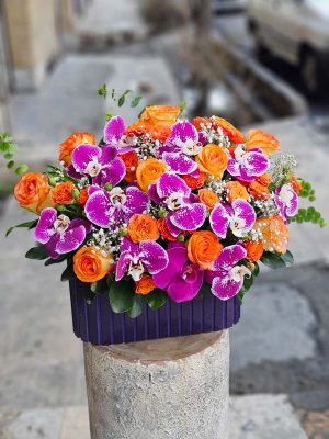 باکس گل پر از ارکیده و رز نارنجی !